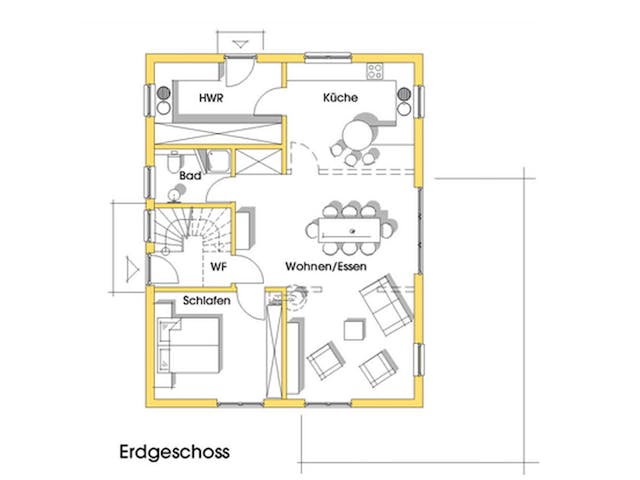 Fertighaus Jutta (KfW-Effizienzhaus 40 EE) von Dammann-Haus Schlüsselfertig ab 379200€, Satteldach-Klassiker Grundriss 1
