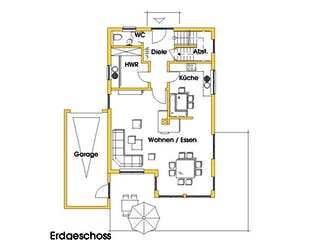 Fertighaus Maria (KfW-Effizienzhaus 40 EE) von Dammann-Haus Schlüsselfertig ab 332200€, Satteldach-Klassiker Grundriss 1
