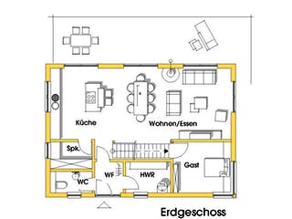 Fertighaus Petra (KfW-Effizienzhaus 40 EE) von Dammann-Haus Schlüsselfertig ab 344900€, Pultdachhaus Grundriss 1