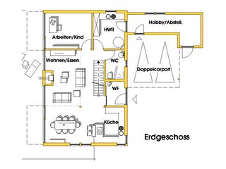 Fertighaus Sabine (KfW-Effizienzhaus 40 EE) von Dammann-Haus Schlüsselfertig ab 444200€, Pultdachhaus Grundriss 1