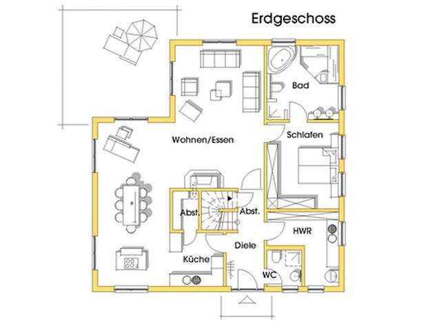 Fertighaus Susanne (KfW-Effizienhaus 40 EE) von Dammann-Haus Schlüsselfertig ab 381800€, Stadtvilla Grundriss 1