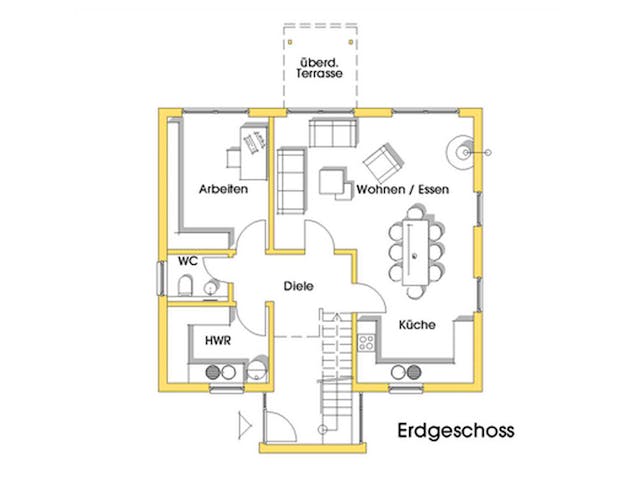 Fertighaus Yvonne (KfW-Effizienzhaus 40 EE) von Dammann-Haus Schlüsselfertig ab 368400€, Pultdachhaus Grundriss 1
