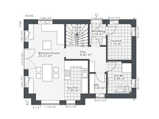Fertighaus Daylight-E-120 E1 von Danhaus Deutschland Ausbauhaus ab 275437€, Satteldach-Klassiker Grundriss 1