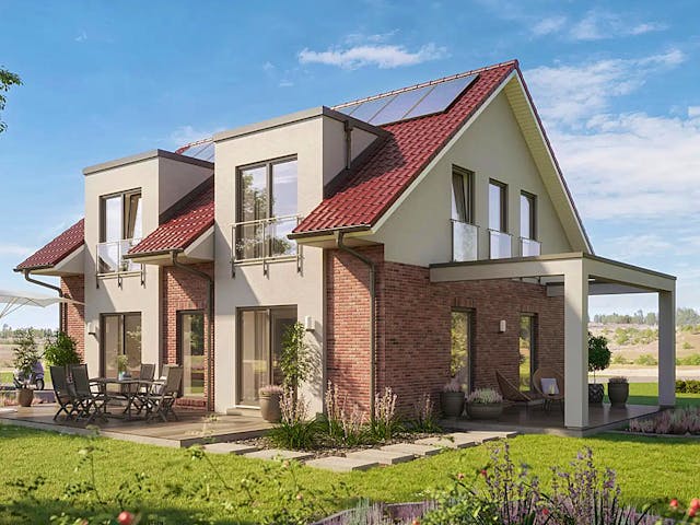 Fertighaus Daylight-E-144 E2 von Danhaus Deutschland Ausbauhaus ab 303551€, Satteldach-Klassiker Außenansicht 1