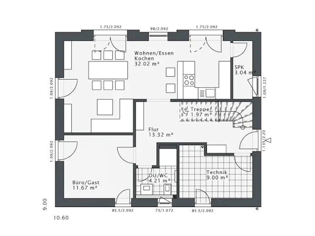 Fertighaus Daylight-E-144 E2 von Danhaus Deutschland Ausbauhaus ab 303551€, Satteldach-Klassiker Grundriss 1