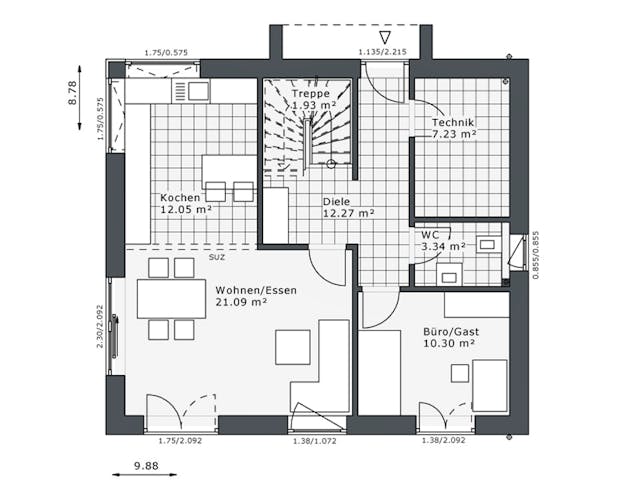 Fertighaus Destiny-E-136 E2 von Danhaus Deutschland, Satteldach-Klassiker Grundriss 1