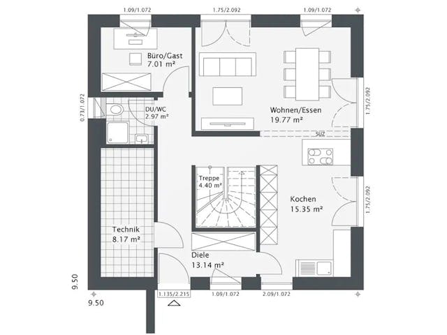 Fertighaus Dreamline-E-140 E2 von Danhaus Deutschland, Satteldach-Klassiker Grundriss 1