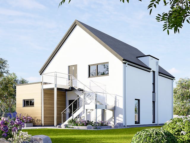 Fertighaus Plus 175 von Danwood Schlüsselfertig ab 463900€, Satteldach-Klassiker Außenansicht 1 Fertighaus Plus 175 von Danwood Schlüsselfertig ab 463900€, Satteldach-Klassiker Außenansicht 1