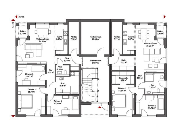 Fertighaus Poly 743 W6 FD von Danwood, Cubushaus Grundriss 1