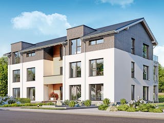 Fertighaus Poly 736 W6 SD von Danwood, Satteldach-Klassiker Außenansicht 2