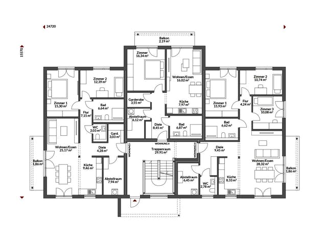 Fertighaus Poly 974 W9 von Danwood, Satteldach-Klassiker Grundriss 1