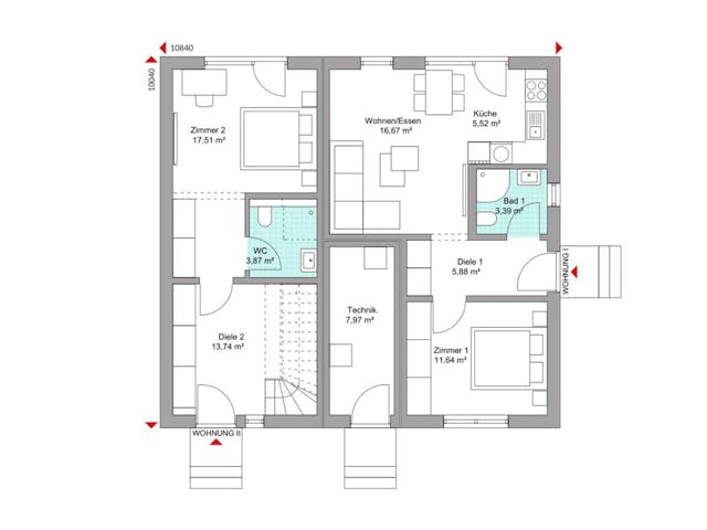 Fertighaus Privat 174.1 von Danwood Schlüsselfertig ab 394100€, Satteldach-Klassiker Grundriss 1
