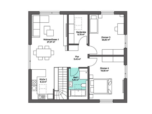 Fertighaus Privat 174.1 von Danwood Schlüsselfertig ab 371400€, Satteldach-Klassiker Grundriss 2