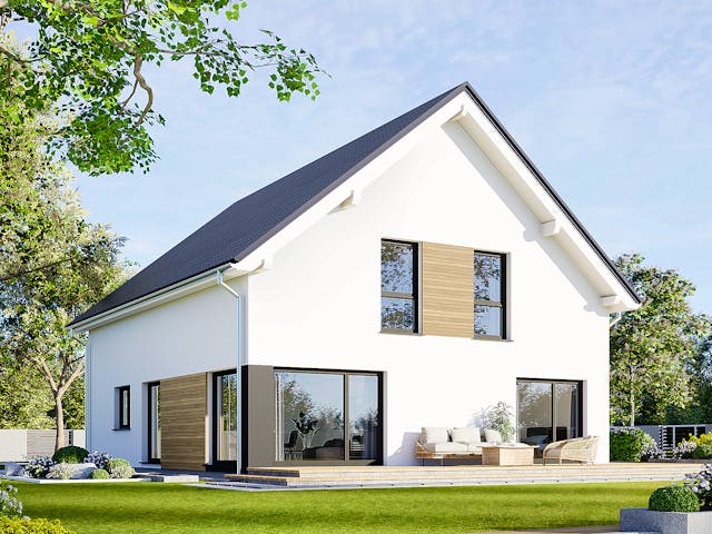 Fertighaus Privat 188 von Danwood Schlüsselfertig ab 418300€, Satteldach-Klassiker Außenansicht 1 Fertighaus Privat 188 von Danwood Schlüsselfertig ab 418300€, Satteldach-Klassiker Außenansicht 1