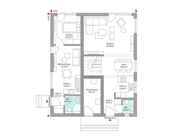 Fertighaus Privat 188 von Danwood Schlüsselfertig ab 426700€, Satteldach-Klassiker Grundriss 1