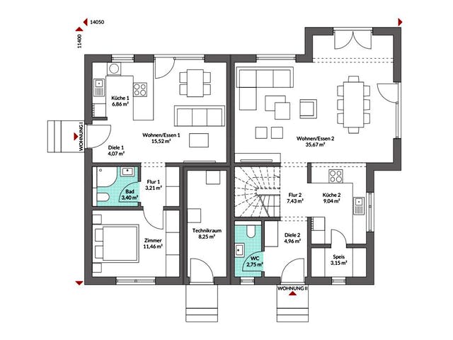 Fertighaus Privat 223 von Danwood Schlüsselfertig ab 456500€, Satteldach-Klassiker Grundriss 1