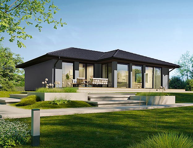 Fertighaus aus Polen als schlüsselfertiger Luxus-Bungalow mit Walmdach von Danwood NEXT