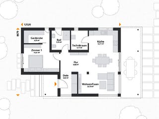 Fertighaus Next 80 FT von Danwood - NEXT by Danwood Schlüsselfertig ab 292600€, Bungalow Grundriss 1