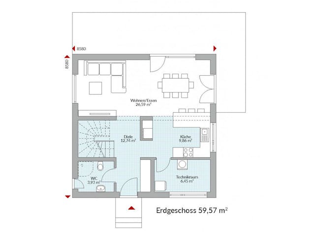 Fertighaus Park 118W von Danwood Schlüsselfertig ab 275800€, Stadtvilla Grundriss 1