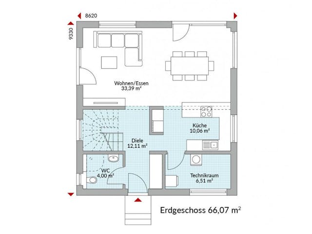 Fertighaus Park 131W von Danwood Schlüsselfertig ab 284600€, Stadtvilla Grundriss 1