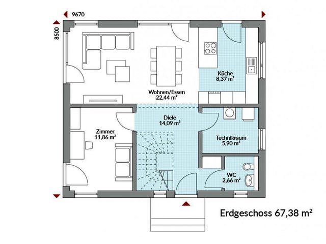 Fertighaus Park 133W von Danwood Schlüsselfertig ab 268200€, Stadtvilla Grundriss 1