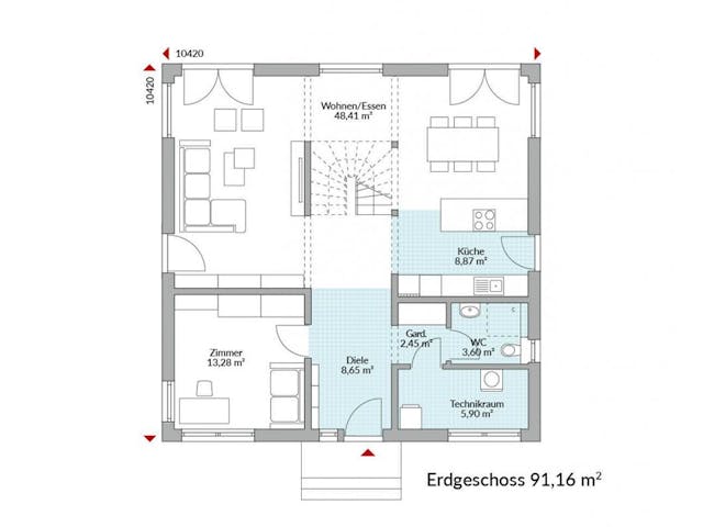 Fertighaus Park 180W von Danwood Schlüsselfertig ab 367100€, Stadtvilla Grundriss 1