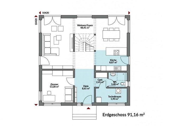 Fertighaus Park 180W von Danwood Schlüsselfertig ab 337700€, Stadtvilla Grundriss 1