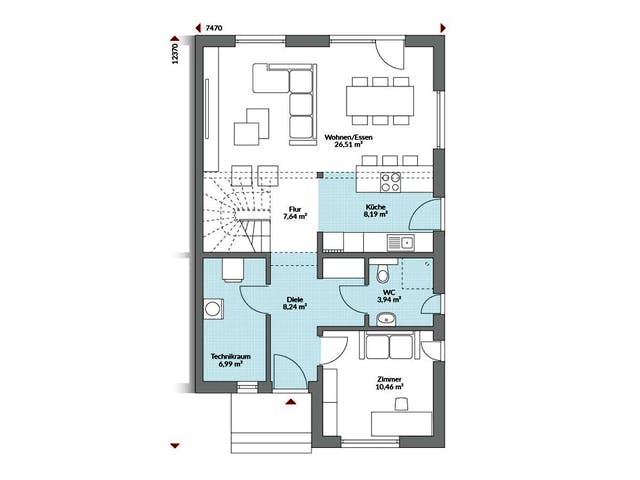 Fertighaus Partner 136 von Danwood Schlüsselfertig ab 269900€, Satteldach-Klassiker Grundriss 1