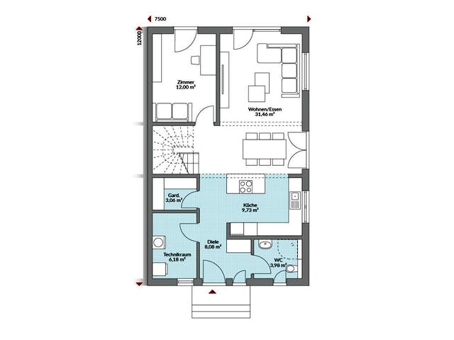 Fertighaus Partner 150 von Danwood Schlüsselfertig ab 296200€, Satteldach-Klassiker Grundriss 1