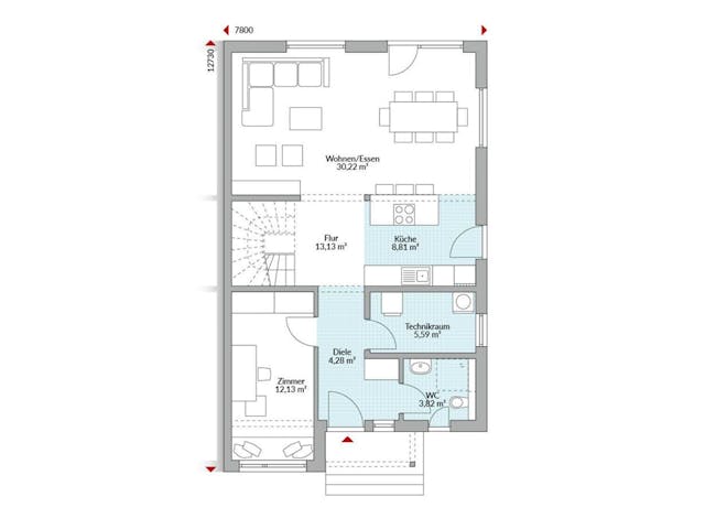 Fertighaus Partner 151 von Danwood Schlüsselfertig ab 316600€, Satteldach-Klassiker Grundriss 1 Fertighaus Partner 151 von Danwood Schlüsselfertig ab 316600€, Satteldach-Klassiker Grundriss 1