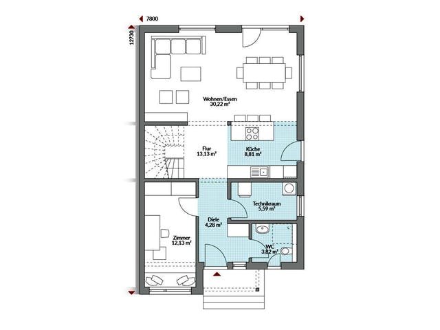 Fertighaus Partner 151 von Danwood Schlüsselfertig ab 297600€, Satteldach-Klassiker Grundriss 1