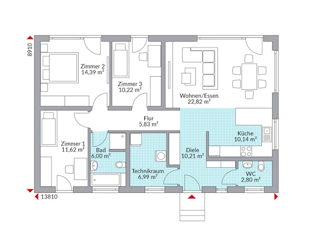 Fertighaus Perfect 101 von Danwood Schlüsselfertig ab 242300€, Bungalow Grundriss 1