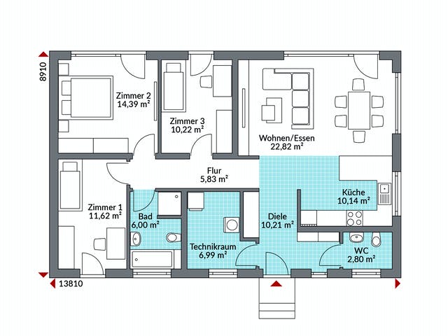 Fertighaus Perfect 101 von Danwood Schlüsselfertig ab 223400€, Bungalow Grundriss 1