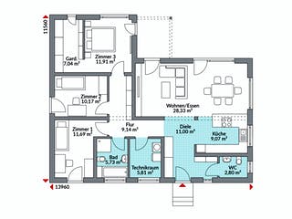 Fertighaus Perfect 113 von Danwood Schlüsselfertig ab 279000€, Bungalow Grundriss 1