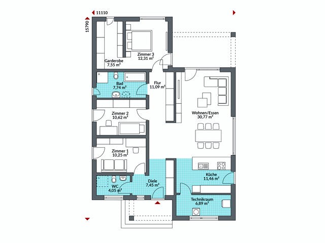 Fertighaus Perfect 120.1 von Danwood Schlüsselfertig ab 256600€, Bungalow Grundriss 1