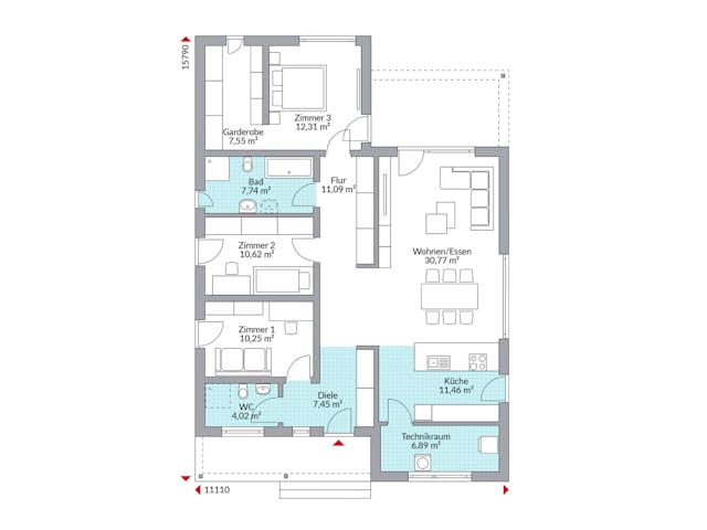 Fertighaus Perfect 120 Cube von Danwood Schlüsselfertig ab 296700€, Bungalow Grundriss 1