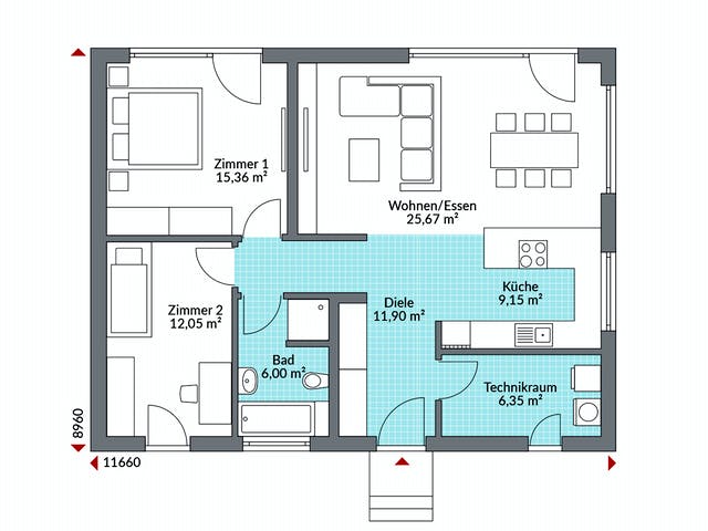 Fertighaus Perfect 86 von Danwood Schlüsselfertig ab 197900€, Bungalow Grundriss 1