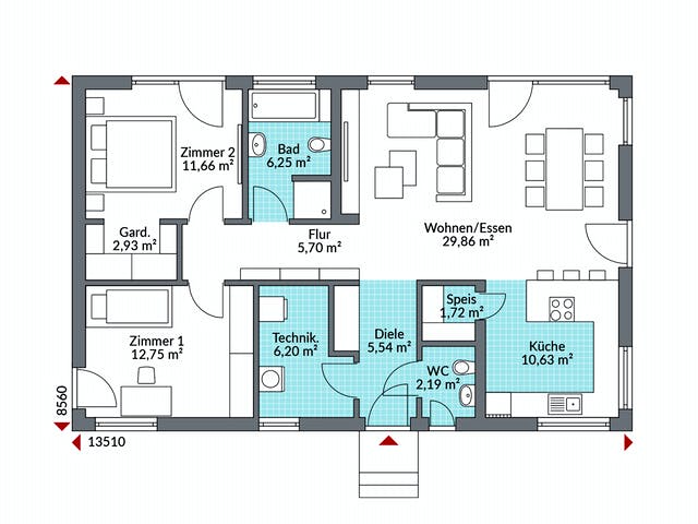 Fertighaus Perfect 95 von Danwood Schlüsselfertig ab 217900€, Bungalow Grundriss 1