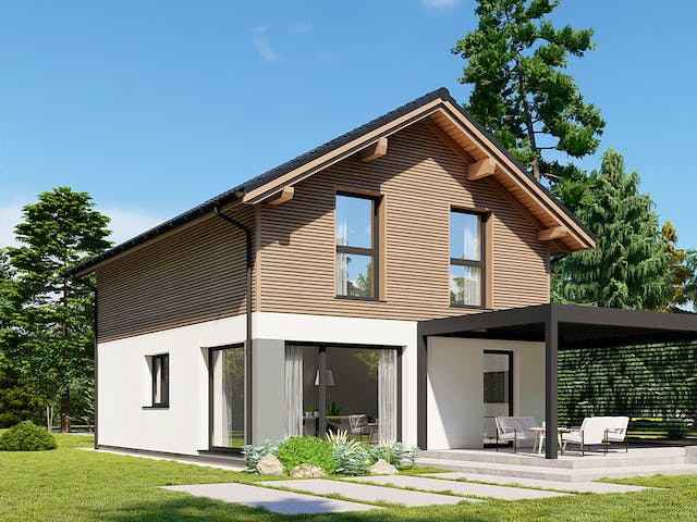 Fertighaus Point 116 von Danwood Schlüsselfertig ab 241600€, Satteldach-Klassiker Außenansicht 1