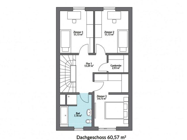 Fertighaus Point 124 von Danwood Schlüsselfertig ab 243700€, Satteldach-Klassiker Grundriss 2