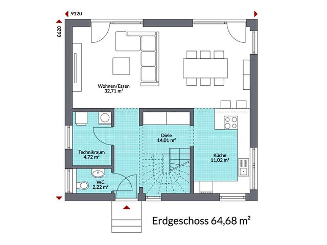 Fertighaus Point 126.1 von Danwood Schlüsselfertig ab 236200€, Satteldach-Klassiker Grundriss 1