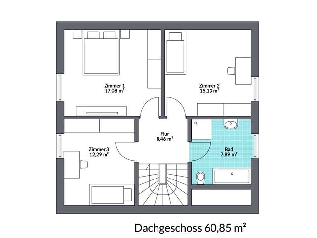 Fertighaus Point 126.1 von Danwood Schlüsselfertig ab 236200€, Satteldach-Klassiker Grundriss 2