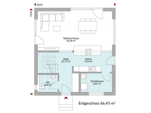 Fertighaus Point 128.1 von Danwood Schlüsselfertig ab 275600€, Satteldach-Klassiker Grundriss 1