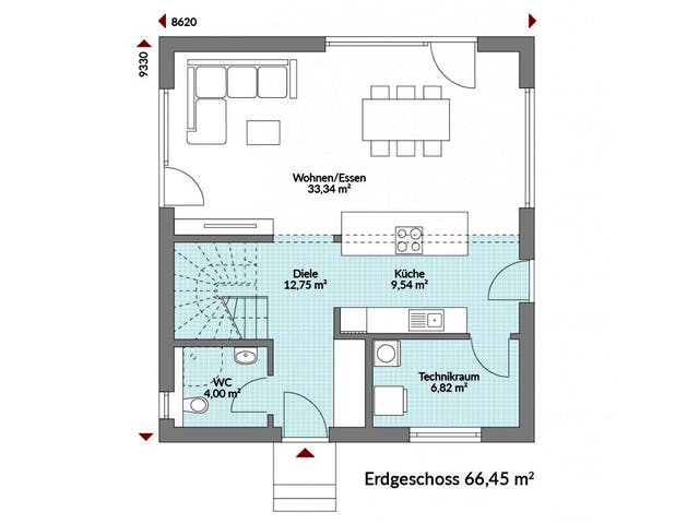 Fertighaus Point 128.1 von Danwood Schlüsselfertig ab 246500€, Satteldach-Klassiker Grundriss 1