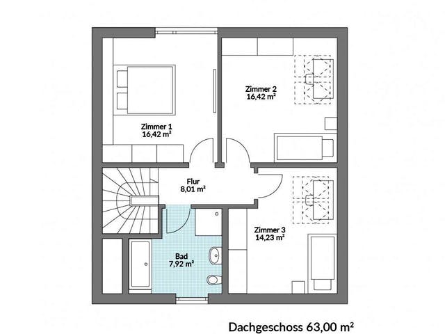 Fertighaus Point 128.1 von Danwood Schlüsselfertig ab 246500€, Satteldach-Klassiker Grundriss 2