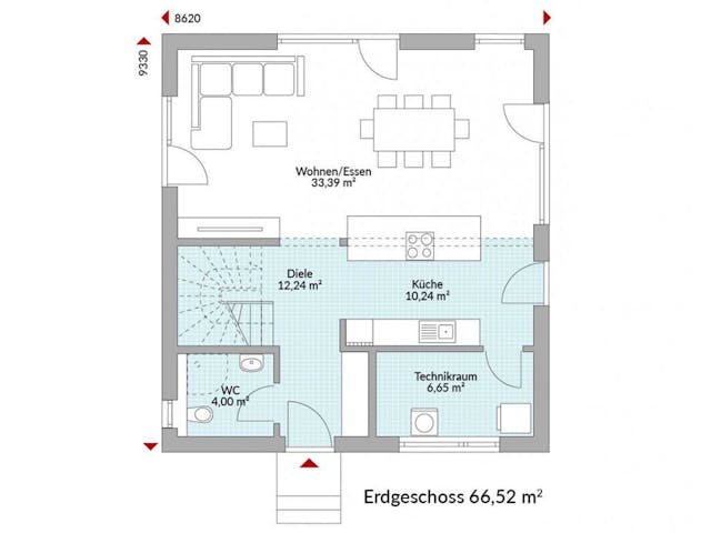 Fertighaus Point 128.2 von Danwood Schlüsselfertig ab 277500€, Satteldach-Klassiker Grundriss 1