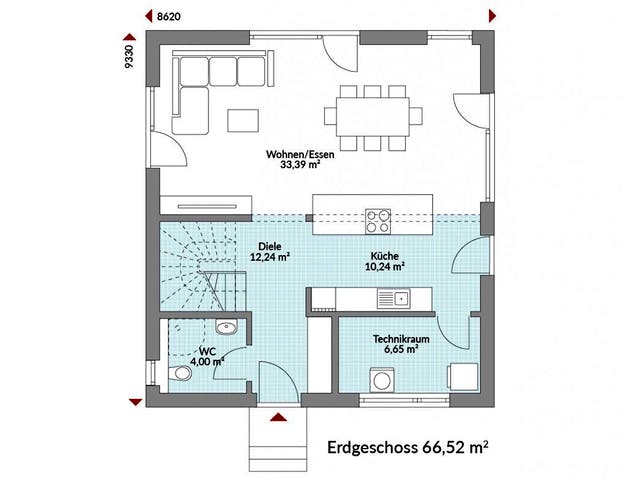 Fertighaus Point 128.2 von Danwood Schlüsselfertig ab 255600€, Satteldach-Klassiker Grundriss 1