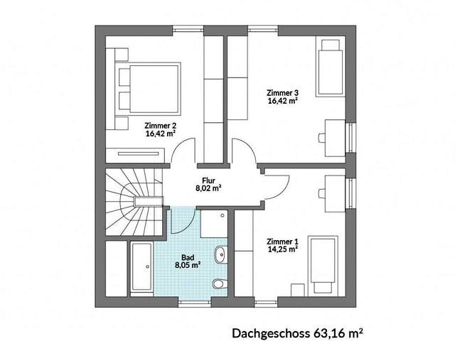 Fertighaus Point 128.2 von Danwood Schlüsselfertig ab 255600€, Satteldach-Klassiker Grundriss 2