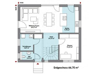 Fertighaus Point 130 von Danwood Schlüsselfertig ab 258900€, Satteldach-Klassiker Grundriss 1