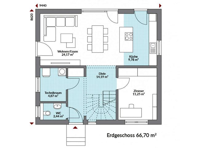 Fertighaus Point 130 von Danwood Schlüsselfertig ab 243500€, Satteldach-Klassiker Grundriss 1